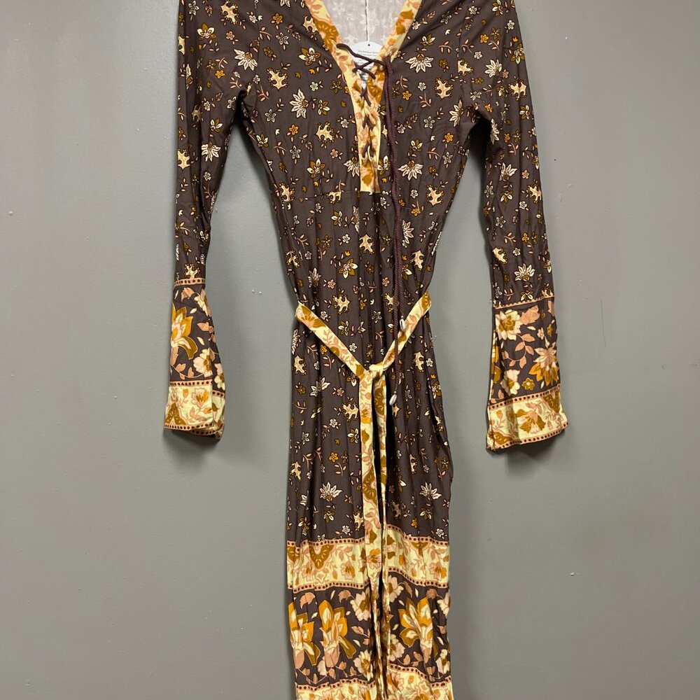 Barefoot Blonde Bridgette Dress Purple with Yellow Trim and Tie Belt Size XS